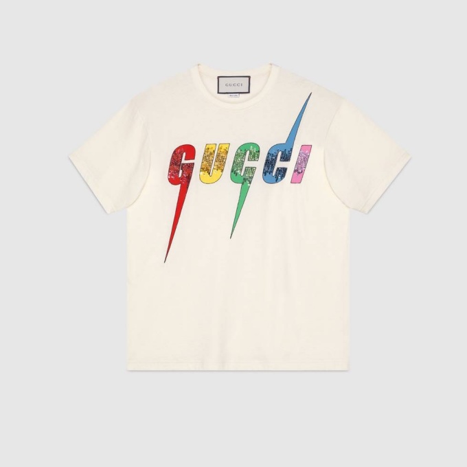 gucci multicolor sequin blade print t-shirt